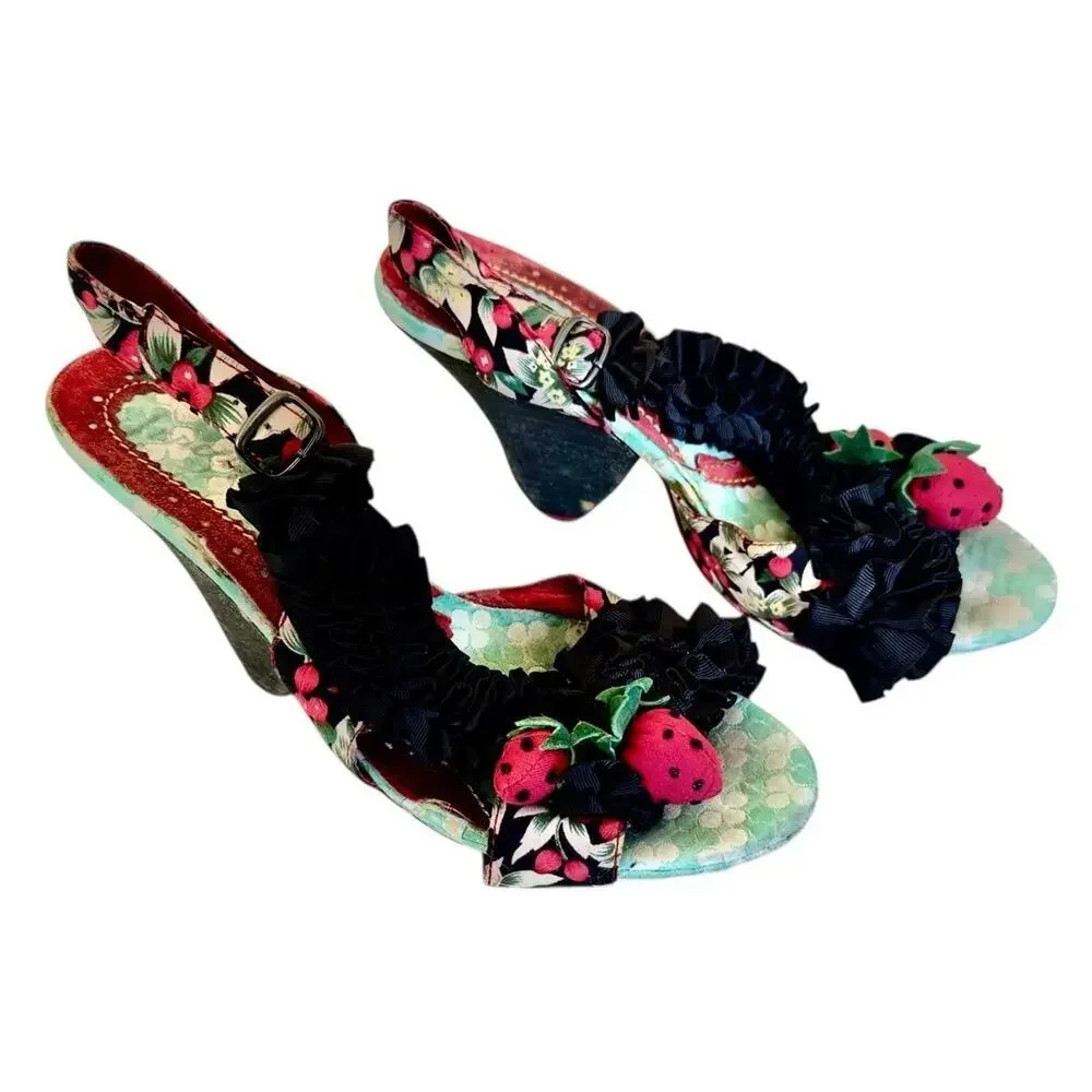 IRREGULAR CHOICE Raspberry Ripples Slingback Sandals Cottagecore Platform 40 9.5